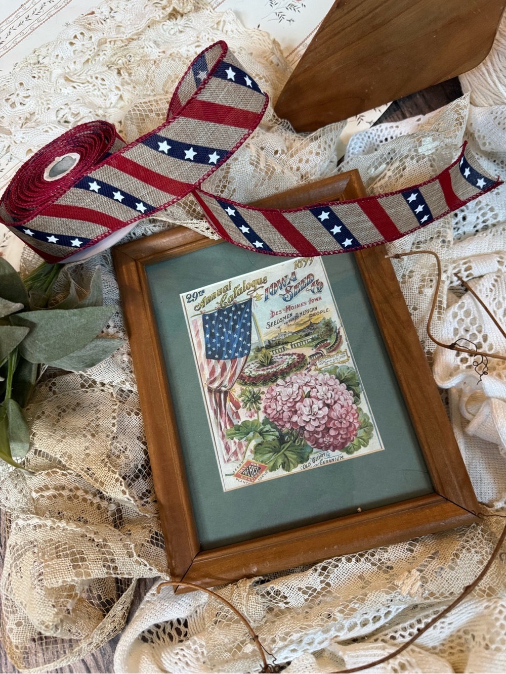 Vintage Americana Framed Floral Print 1899 Iowa Seed Company Geranium Wall Decor